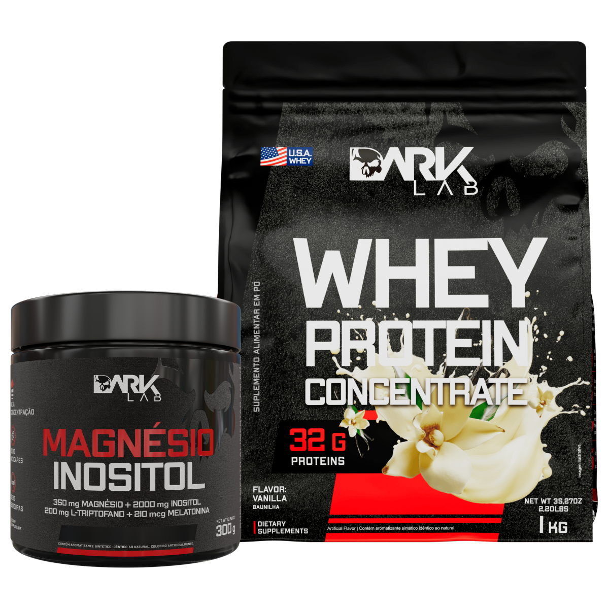 Magnésio Inositol 300g + Whey Protein Concentrado 1KG - Dark Lab